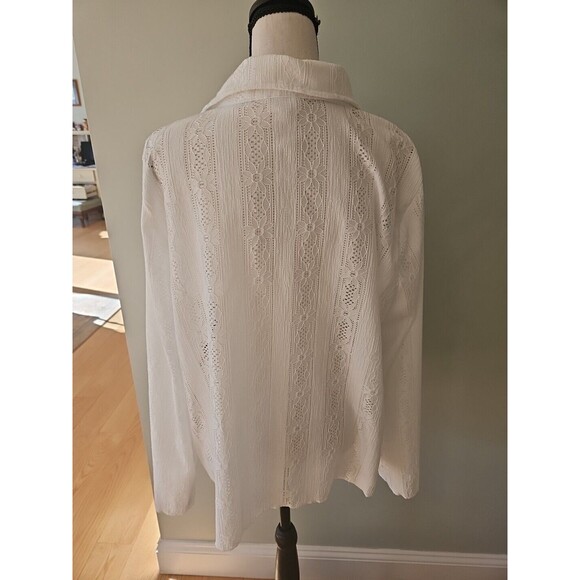 LELIS Floral Lace open weave Button Down Top, women's Size Large white - Picture 5 of 12